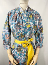 Load image into Gallery viewer, 1950s Blue and Mustard Floral Cotton Dress Robe - Bust 36 38 40