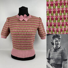 Load image into Gallery viewer, Reproduction 1940s Waffle Stripe Jumper in Pink and Green Knitted from a Wartime Pattern - B 36 38 40