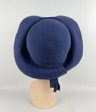 Load image into Gallery viewer, Stunning Original 1930s Blue Felt Bonnet Hat with Floral Trim