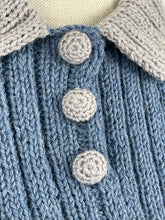 Load image into Gallery viewer, Reproduction 1940’s Hand Knitted Two-Tone Rib Jumper in Grey and Blue with a Neat Collar - Bust 34 36 38 40 42 *