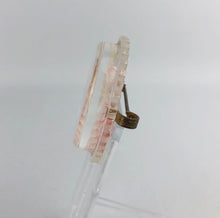 Load image into Gallery viewer, Original 1940s Circular Reverse Carved Lucite Brooch with Crinoline Lady and Flowers