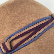 Load image into Gallery viewer, Original 1930's Mid Brown Felt Fedora with Blue and Burgundy Felt Trim *