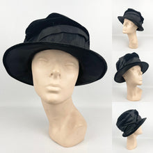 Load image into Gallery viewer, Original Edwardian Black Grosgrain and Velvet Hat with Silk Lining *
