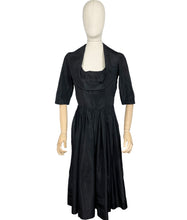 Load image into Gallery viewer, Original 1950's Inky Black Taffeta Cocktail Dress - Fabulous Little Black Dress with Front Drapes - Bust 34 35