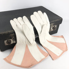 Load image into Gallery viewer, Utterly Amazing 1930s Two Tone Kid Leather Gauntlet Gloves in Pink and White