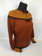 Load image into Gallery viewer, Reproduction 1930s Hand Knitted Jumper in Rust with Brown and Mustard Stripes B 35" 36" 37" 38”