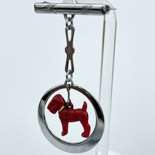 Load image into Gallery viewer, Original 1930's Chrome Bar Brooch with a Little Red Airedale Terrier Hanging in a Disc