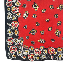 Load image into Gallery viewer, Original 1940's Pure Silk Hankie in Red, Black, White and Yellow Floral - Great Gift Idea