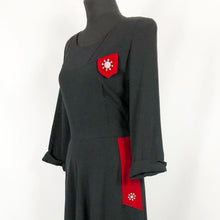 Load image into Gallery viewer, 1940s Black Crepe Dress with Red Velvet Trim and Paste Detail - Bust 36 37 38