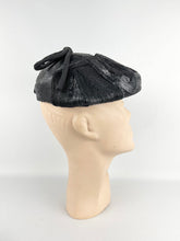 Load image into Gallery viewer, Original 1950's Shiny Black Straw Petal Hat with Grosgrain Bow Trim *