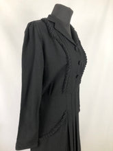 Load image into Gallery viewer, 1930s 1940s Black Wool Pleated Dress with Ruffle Trim - Bust 36