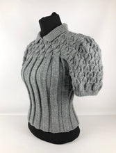 Load image into Gallery viewer, Reproduction 1940s Rib and Cable Knit Jumper in Pearl Grey Acrylic - B36 38 40