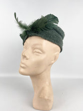 Load image into Gallery viewer, Original 1930's Sage Green Mohair, Crepe and Feather Turban Hat