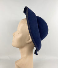 Load image into Gallery viewer, Stunning Original 1930s Blue Felt Bonnet Hat with Floral Trim