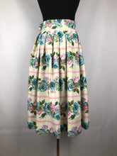 Load image into Gallery viewer, Original 1950s Yellow and Blue Cotton Skirt with Bold Roses Print - Waist 26" 27"