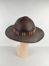 Load image into Gallery viewer, Original 1930s American Made Fine Brown Straw Summer Hat with Cream, Brown and Rust Grosgrain Trim *