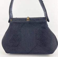 Load image into Gallery viewer, Original 1940s 1950s Dark Navy Blue Corde Bag with Gold Tone Clasp