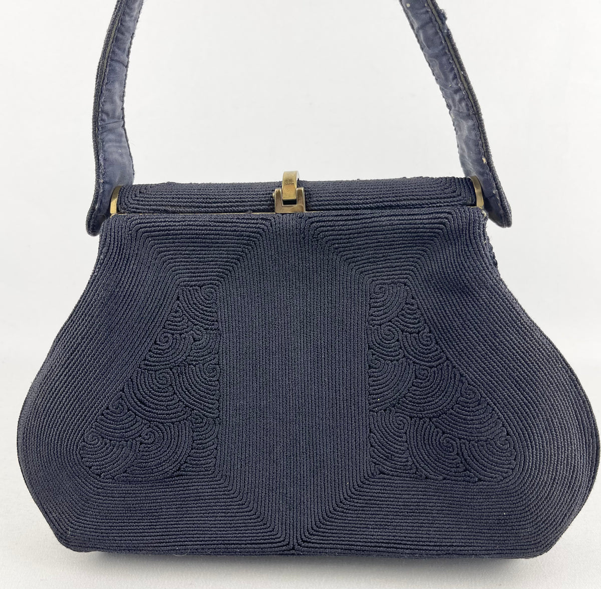 Original 1940s 1950s Dark Navy Blue Corde Bag with Gold Tone Clasp