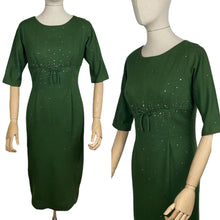 Load image into Gallery viewer, Original 1950's/1960's Forest Green Wool Wiggle Dress with Claw Set Paste Studs - Bust 34 35