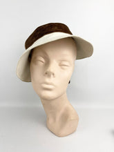Load image into Gallery viewer, Original 1930's Cream Felt Hat with Warm Brown Velvet and Floral Trim