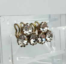 Load image into Gallery viewer, Vintage Trio of Claw Set Clear Paste on Gold Metal Clip On Earrings