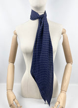 Load image into Gallery viewer, Original 1930's Dark Blue Dagger Point Scarf with Fine Polka Dot Detail - Great Christmas Gift
