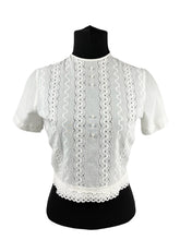 Load image into Gallery viewer, Original 1950's White Cotton Broderie Anglaise Button Back Cropped Blouse with Glass Heart Buttons - Bust 33
