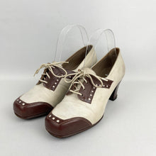 Load image into Gallery viewer, Original 1930's or 1940's Dolcis Cream Suede and Brown Leather Spectator Shoes - Lace Up Shoes - UK 3.5 or 4