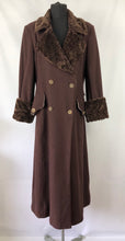 Load image into Gallery viewer, RESERVED FOR CAROLE DO NOT BUY Volup 1970s Does 1940s Chocolate Brown Coat with Faux Fur Trim on Collar and Cuffs - Bust 42" 44"