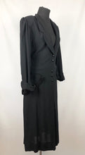 Load image into Gallery viewer, 1930s 1940s Black Wool Day Dress with Faux Fur Trim on Pockets - Bust 42 44