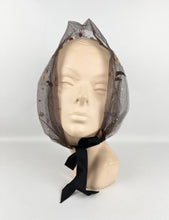 Load image into Gallery viewer, Original 1950s Net Hood with Butterfly, Sequins and Floral Trim