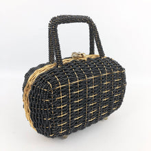 Load image into Gallery viewer, 1960s Hong Kong Made Black Beaded Bag with Gold Coloured Frame