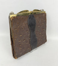 Load image into Gallery viewer, Wounded Original 1940's Brown Ostrich Leather Handbag