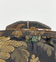 Load image into Gallery viewer, Original 1920's or 1930's Black Bag with Silk Embroidery in Gold and Jewel Tones