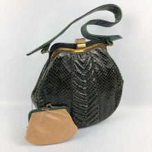 Load image into Gallery viewer, Incredible 1930s 1940s Green Snakeskin and Leather Handbag