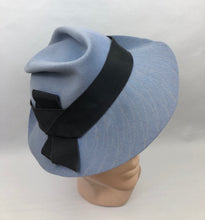Load image into Gallery viewer, 1930s Cornflower Blue Felt Fedora Hat with Black Grosgrain Trim