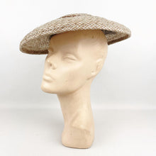Load image into Gallery viewer, Original 1940's 1950's Summer Straw Hat in Brown and Grey with Grosgrain Bow Trim