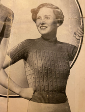 Load image into Gallery viewer, Late 1930's Reproduction Jumper with Broad Rib and Bobbles in Blue Turquoise - Bust 33 34 35 36