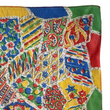 Load image into Gallery viewer, Original 1930's Pure Silk Hankie in Pretty Patchwork Design or Red, Green, Blue and Yellow - Great Gift Idea