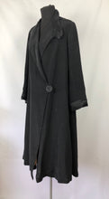 Load image into Gallery viewer, Wounded but Wearable 1920s 1930s Black Coat with Statement Button and Satin Trim - Bust