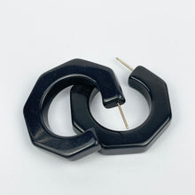 Load image into Gallery viewer, Vintage 1940's 1950's Dark Green Bakelite Hexagon Hoop Earrings for Pierced Ears