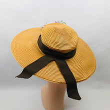 Load image into Gallery viewer, 1940s Wide Brimmed Straw Hat with Floral Trim