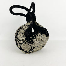 Load image into Gallery viewer, Vintage Black Velvet Evening Bag with Metallic Silver Embroidery