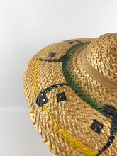 Load image into Gallery viewer, Original 1930s 1940s Painted Straw Hat with Grosgrain Trim - AS IS