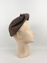 Load image into Gallery viewer, Original 1930s Brown Felt Hat with Feather Trim and Upturned Brim