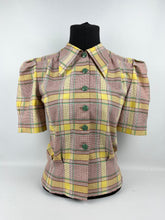 Load image into Gallery viewer, 1940s Reproduction Blouse in Green, Yellow and Brown Check - B34 35 36