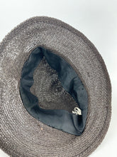 Load image into Gallery viewer, Original Late 1920's or Early 1930's Dark Brown Straw Cloche Hat with Grosgrain Trim *