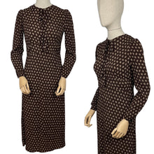 Load image into Gallery viewer, Original 1930's Brown and Cream Crepe Long Sleeved Dress - Bust 32 34