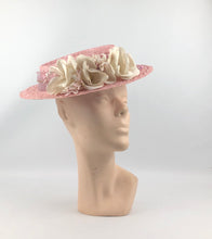 Load image into Gallery viewer, 1940s Pink Straw Hat with Floral Trim and Net