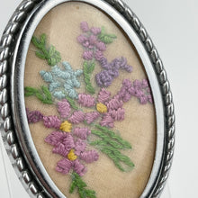 Load image into Gallery viewer, Vintage Embroidered Floral Picture Brooch on Pink Silk